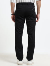 Men Black Dobby Narrow Fit Casual Trousers