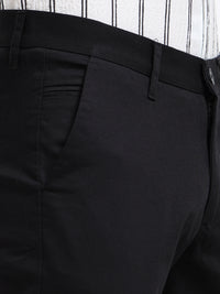 Men Black Dobby Narrow Fit Casual Trousers