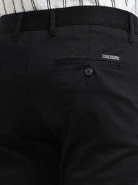 Men Black Dobby Narrow Fit Casual Trousers