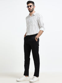 Men Black Dobby Narrow Fit Casual Trousers