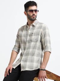 Light Green Checks Slim Fit Bamboo Linen Casual Shirts