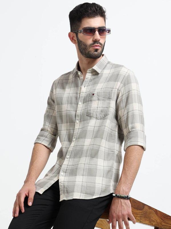 Light Green Checks Slim Fit Bamboo Linen Casual Shirts