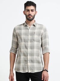 Light Green Checks Slim Fit Bamboo Linen Casual Shirts