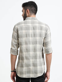 Light Green Checks Slim Fit Bamboo Linen Casual Shirts