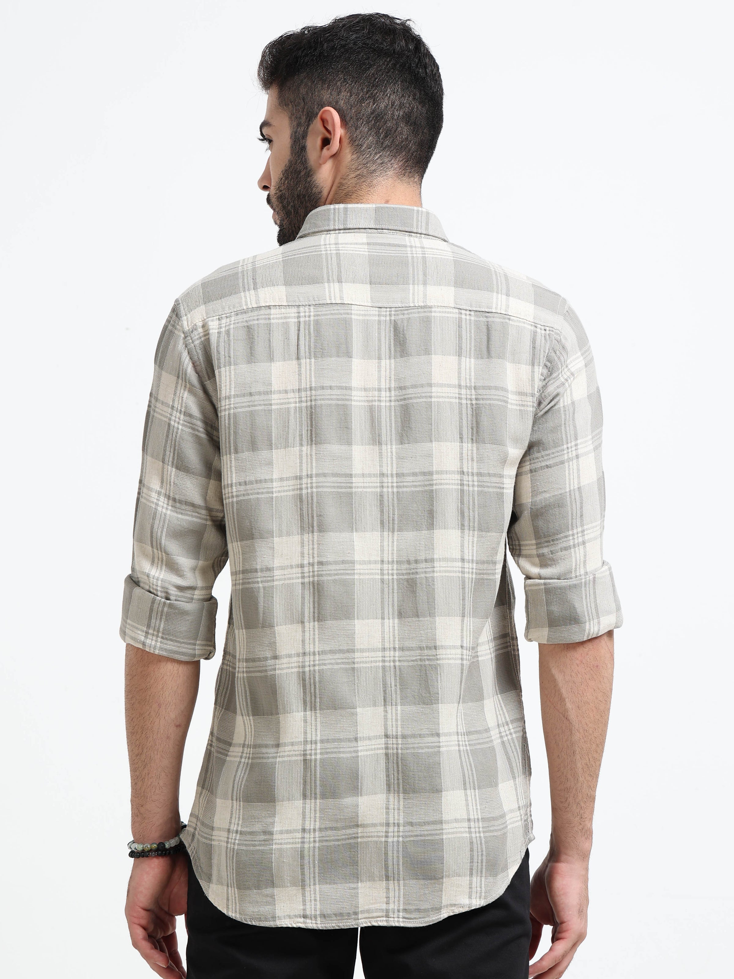 Light Green Checks Slim Fit Bamboo Linen Casual Shirts
