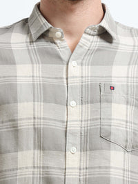 Light Green Checks Slim Fit Bamboo Linen Casual Shirts