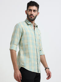 Green Checks Slim Fit Cotton Casual Shirts
