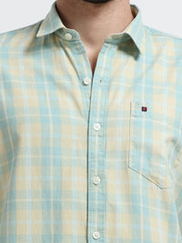 Green Checks Slim Fit Cotton Casual Shirts