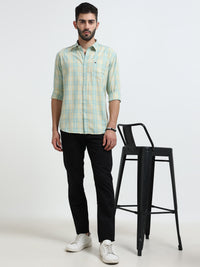 Green Checks Slim Fit Cotton Casual Shirts