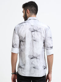 White Abstract floral print Slim Fit Cotton Casual Shirts