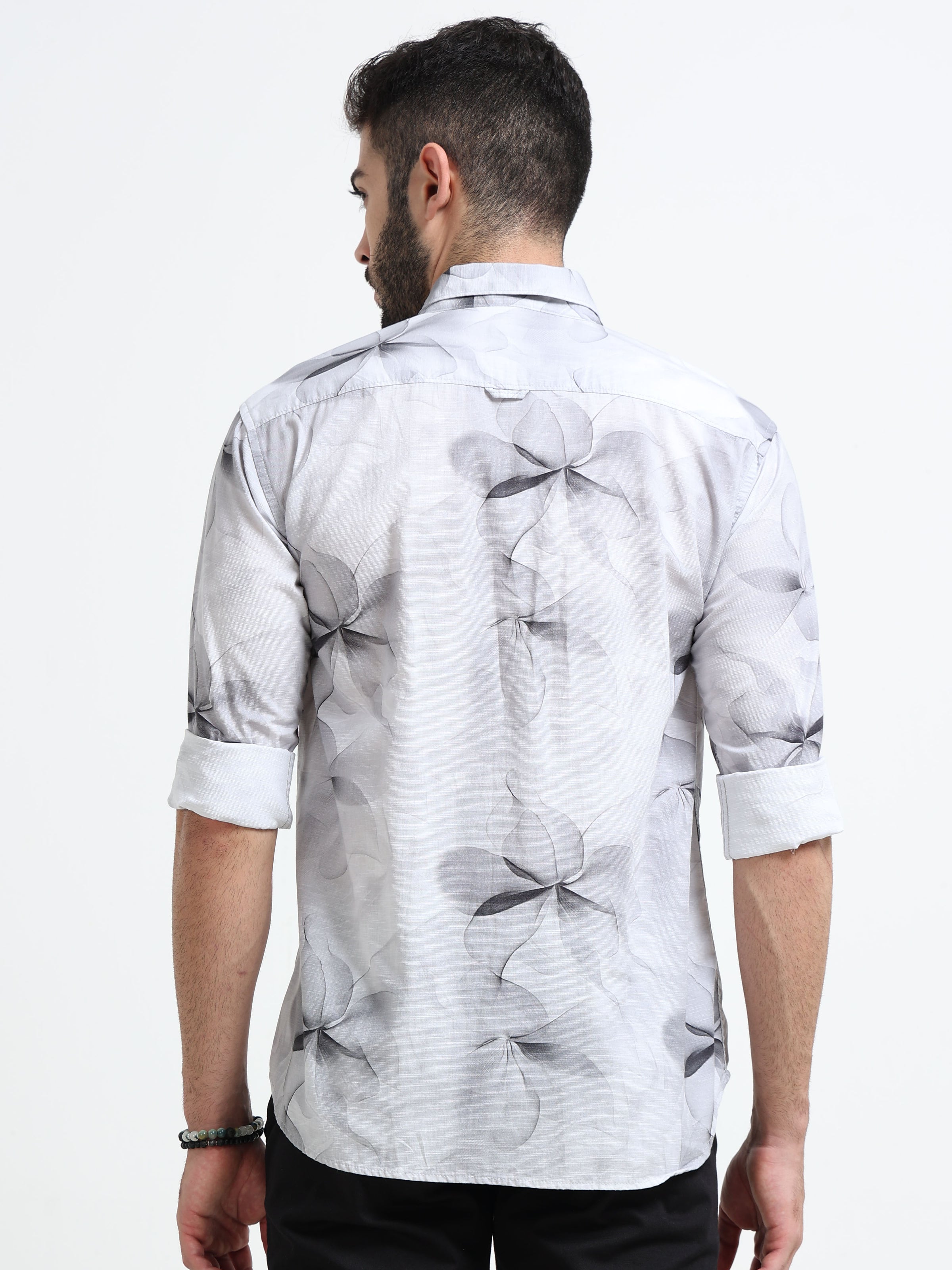 White Abstract floral print Slim Fit Cotton Casual Shirts