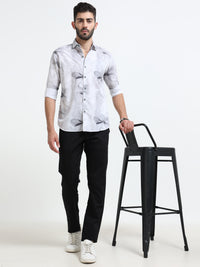 White Abstract floral print Slim Fit Cotton Casual Shirts