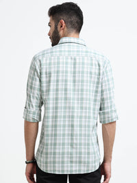 Light Green Checked Slim Fit Casual Shirts