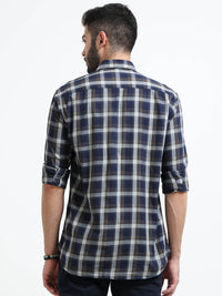Navy Checks Slim Fit Cotton Casual Shirts