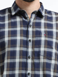 Navy Checks Slim Fit Cotton Casual Shirts
