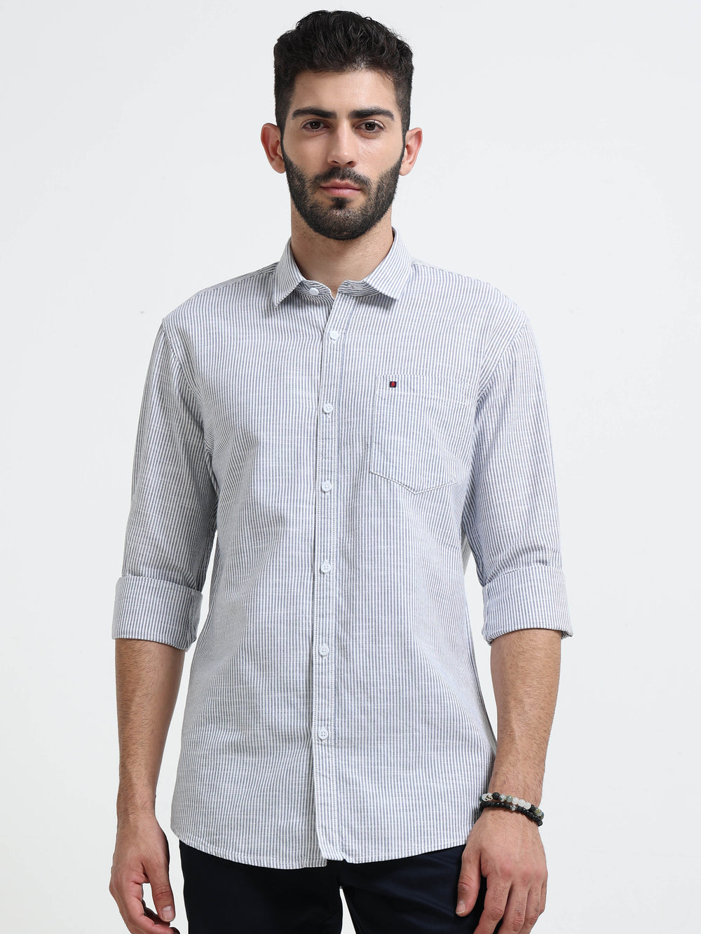 Navy Stripes Slim Fit Cotton Casual Shirts