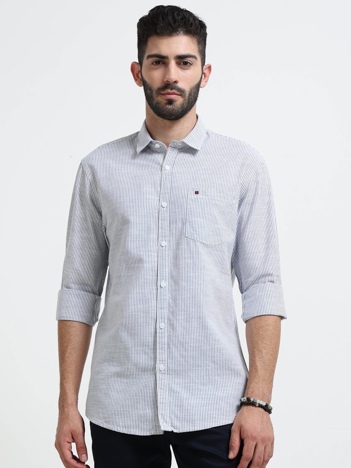 Navy Stripes Slim Fit Cotton Casual Shirts