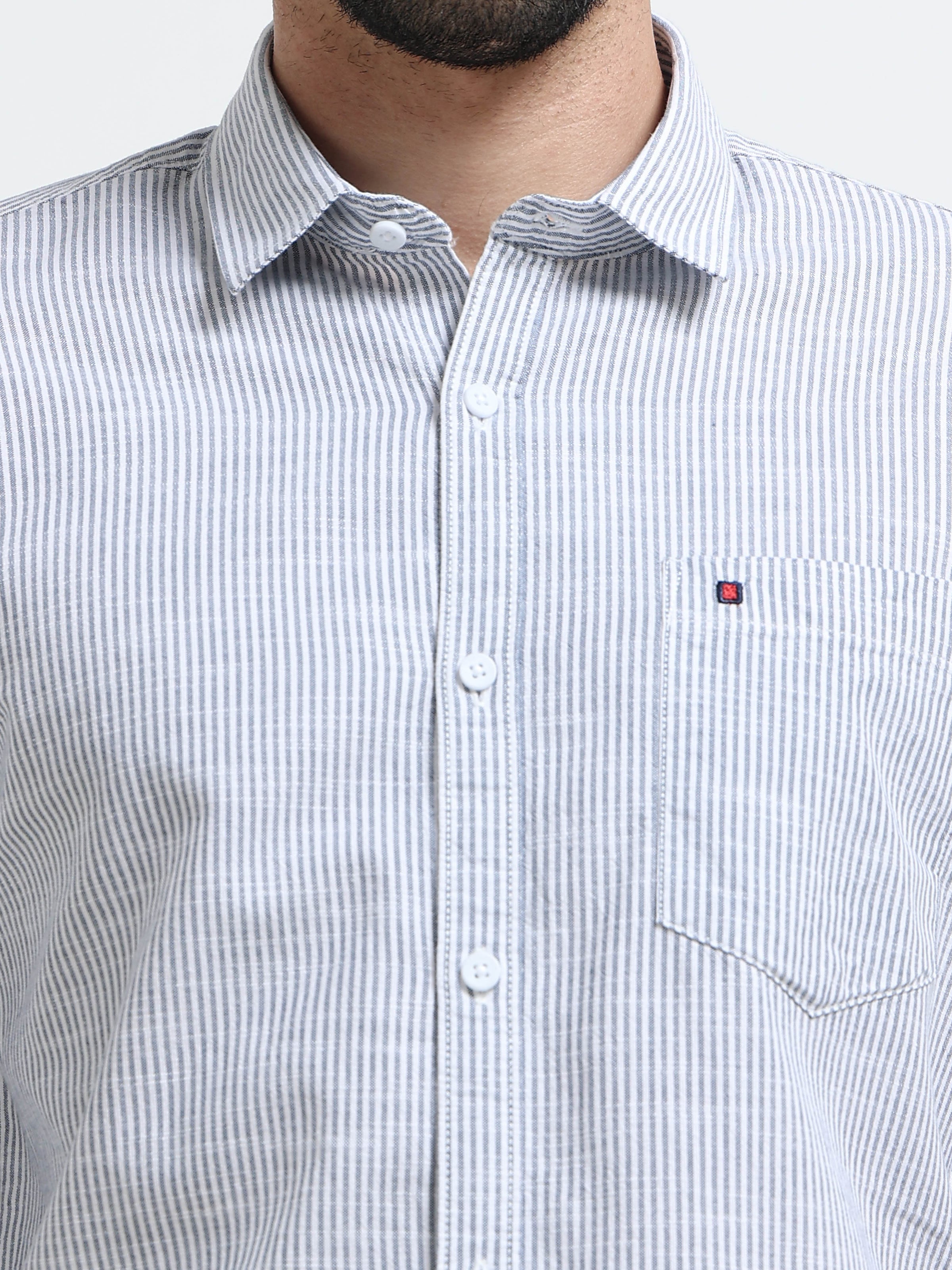 Navy Stripes Slim Fit Cotton Casual Shirts
