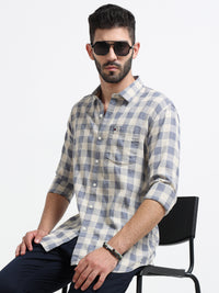 Navy Checks Slim Fit Cotton Casual Shirts
