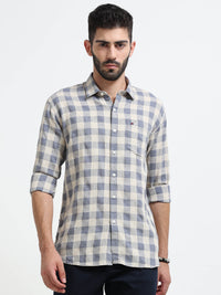 Navy Checks Slim Fit Cotton Casual Shirts