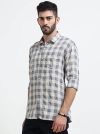 Navy Checks Slim Fit Cotton Casual Shirts