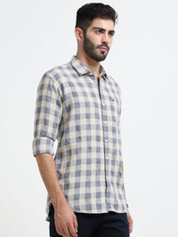 Navy Checks Slim Fit Cotton Casual Shirts