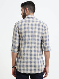 Navy Checks Slim Fit Cotton Casual Shirts