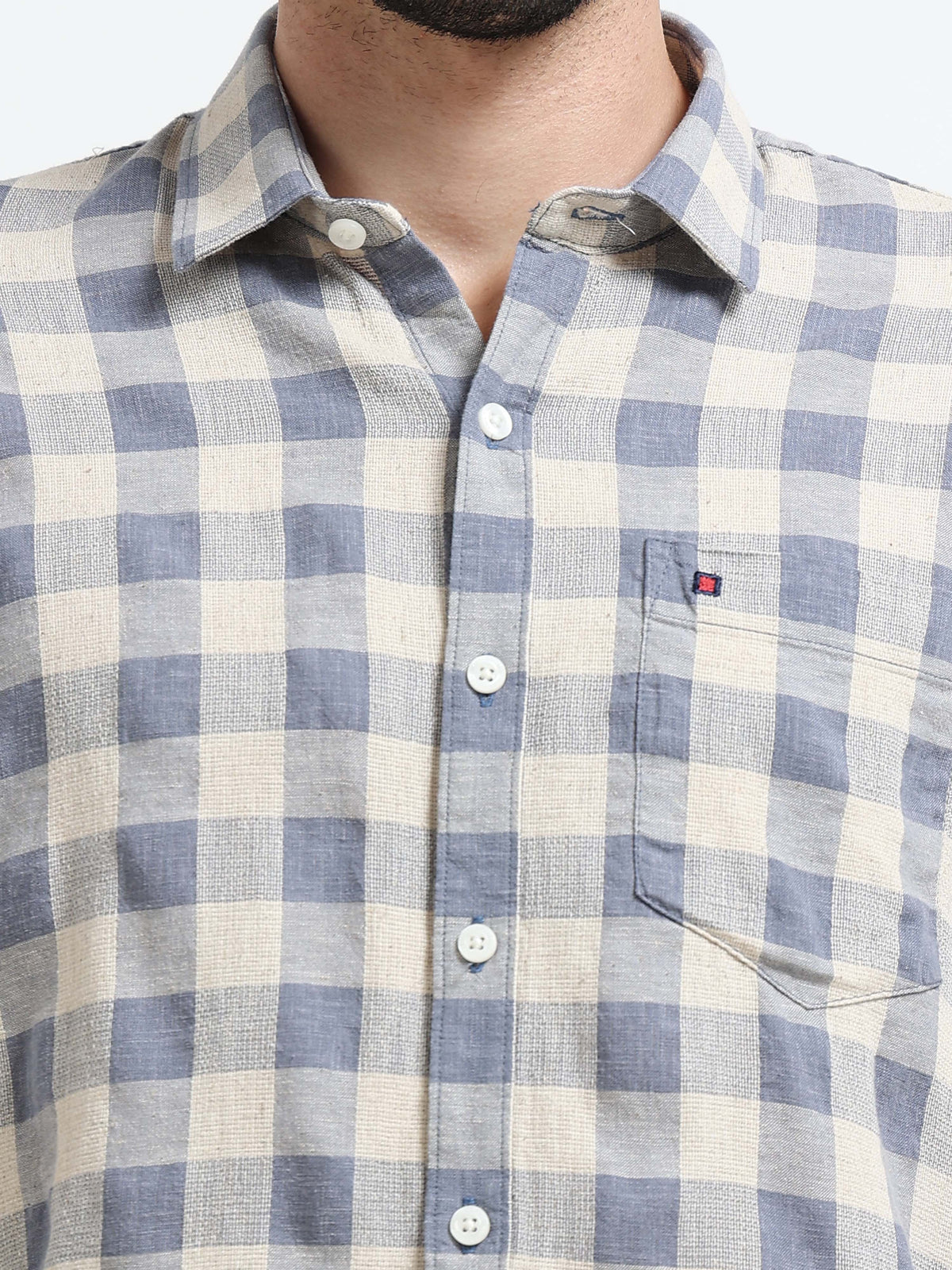 Navy Checks Slim Fit Cotton Casual Shirts