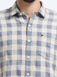 Navy Checks Slim Fit Cotton Casual Shirts