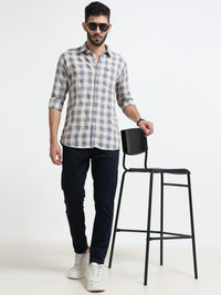 Navy Checks Slim Fit Cotton Casual Shirts