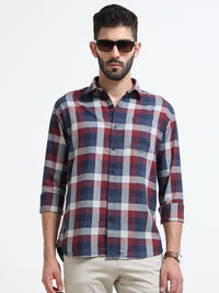 Red Checks Slim Fit Full Sleeves Casual Shirts