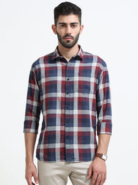 Red Checks Slim Fit Full Sleeves Casual Shirts