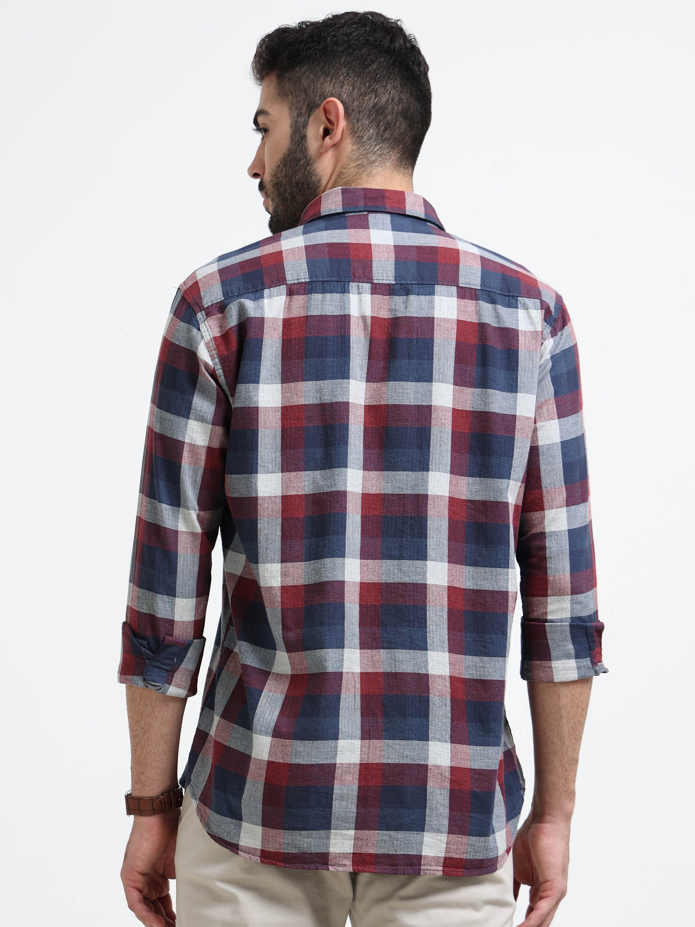 Red Checks Slim Fit Full Sleeves Casual Shirts