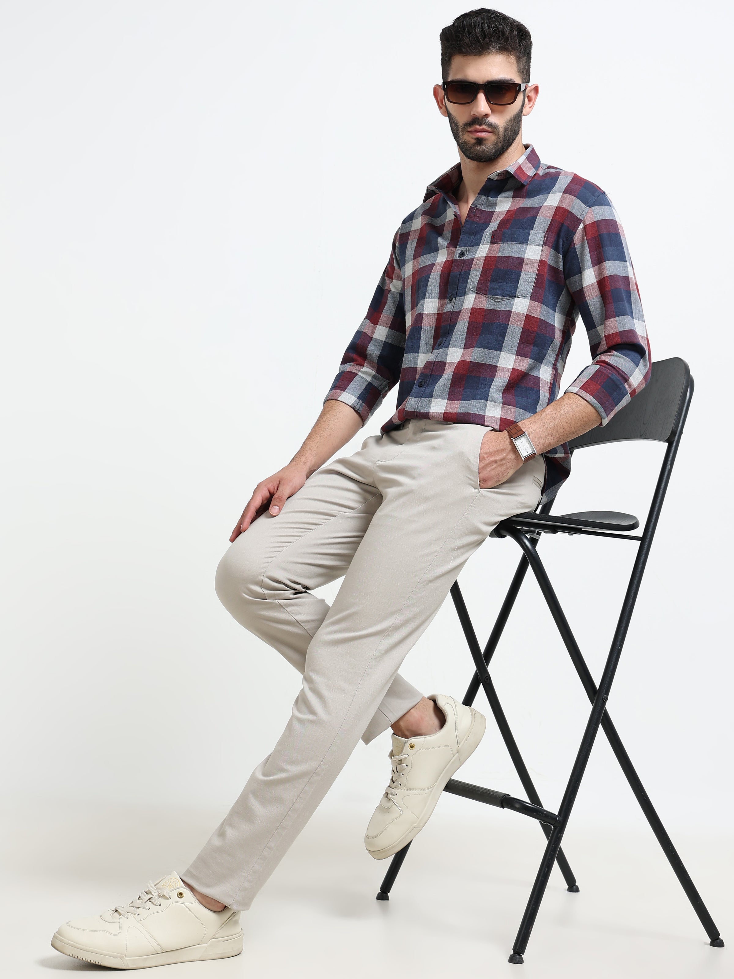 Red Checks Slim Fit Full Sleeves Casual Shirts