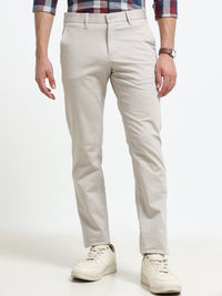 Men Grey Dobby Narrow Fit Casual Trousers
