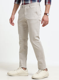 Men Grey Dobby Narrow Fit Casual Trousers