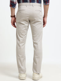 Men Grey Dobby Narrow Fit Casual Trousers