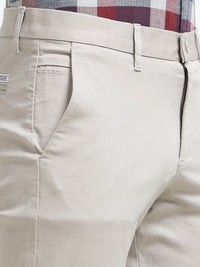 Men Grey Dobby Narrow Fit Casual Trousers