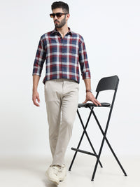 Men Grey Dobby Narrow Fit Casual Trousers