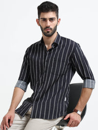 Black Stripes Slim Fit Cotton Casual Shirts
