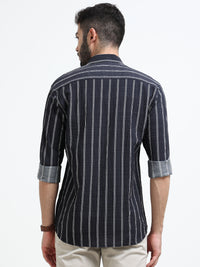 Black Stripes Slim Fit Cotton Casual Shirts