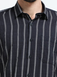 Black Stripes Slim Fit Cotton Casual Shirts