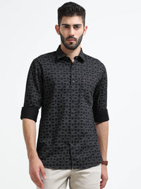 Black Printed Slim Fit Cotton Casual Shirts