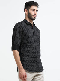 Black Printed Slim Fit Cotton Casual Shirts