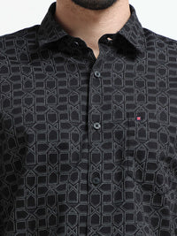 Black Printed Slim Fit Cotton Casual Shirts