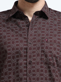 Maroon Printed Slim Fit Cotton Casual Shirts