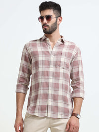 Rosy Brown Checks Slim Fit Bamboo Linen Casual Shirts
