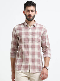 Rosy Brown Checks Slim Fit Bamboo Linen Casual Shirts