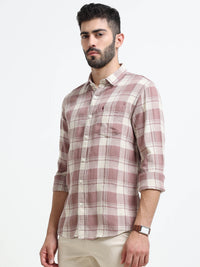 Rosy Brown Checks Slim Fit Bamboo Linen Casual Shirts