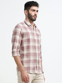 Rosy Brown Checks Slim Fit Bamboo Linen Casual Shirts